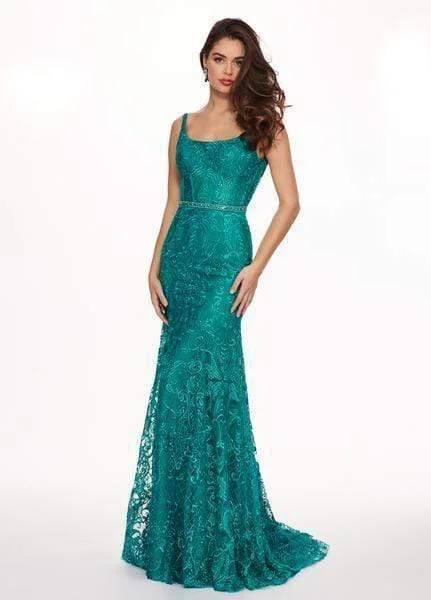 Midnight Madness Rachel Allan - Embroidered Lace Scoop Neck Gown 6590 - 1 pc Deep Jade In Size 10 Available