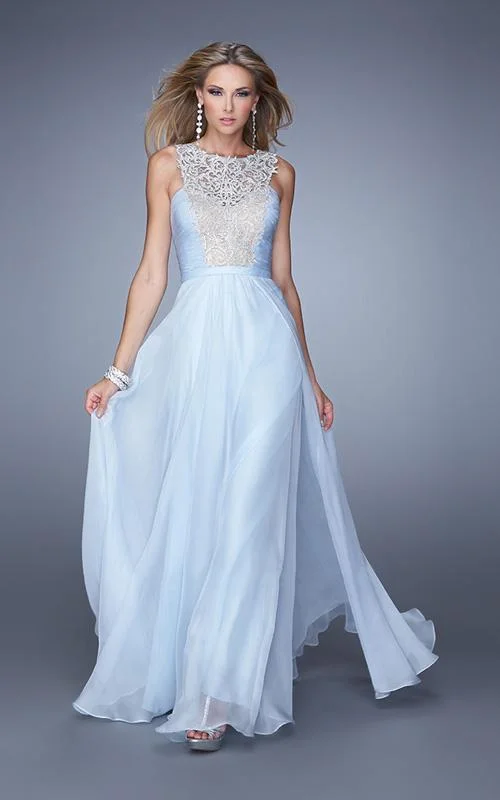Warehouse Sale La Femme - 21222SC Embroidered Ruched Chiffon Prom Dress - 1 pc Powder Blue In Size 4 Available