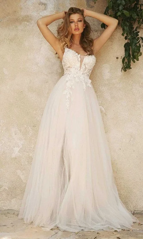 Super Sale Ladivine Bridal CB072W - Floral Appliqued A-Line Gown