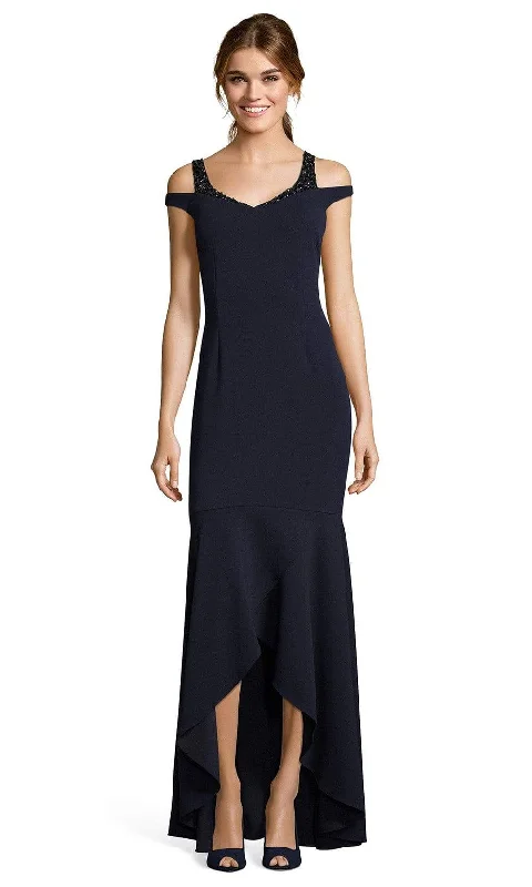 Midnight Sale Adrianna Papell - AP1E202959 V-Neck Fitted Trumpet High Low Dress