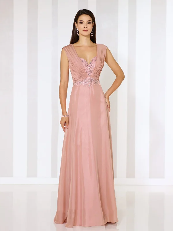 Today’s Deal Mon Cheri Ruched Cap Sleeve Ornate Chiffon Gown 116664