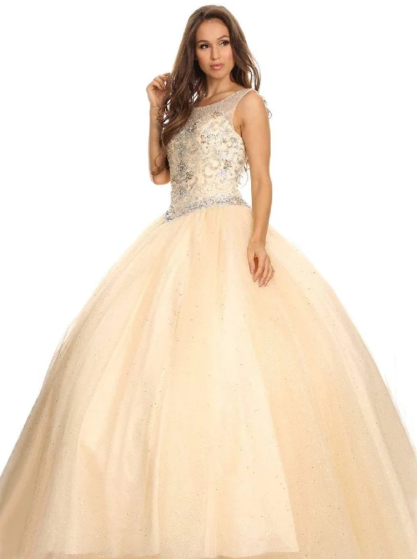Price Cut Eureka Fashion - 3077 Sleeveless Beaded Illusion Scoop Ballgown