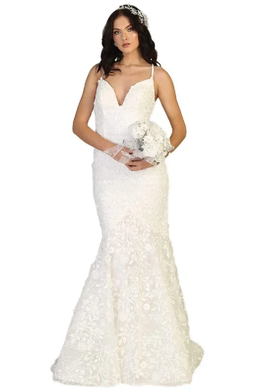 Flash Sale May Queen - RQ7811 Embroidered Deep V-neck Trumpet Dress