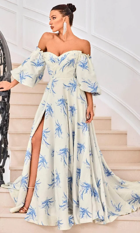 Midnight Madness J'Adore Dresses J24053 - Bell Sleeve Printed Evening Gown