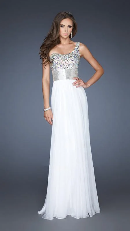 Super Bargain La Femme One Shoulder Crystal Embellished Chiffon Dress