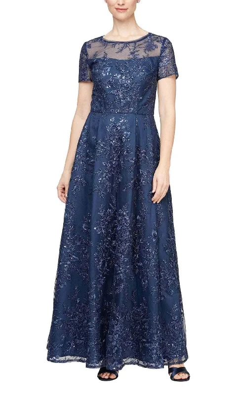 Sale Event Alex Evenings 81171556 - Sheer Neckline Embroidered A-Line Gown