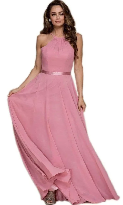 Incredible Offers Nox Anabel - Sleeveless Halter Ribbon Waist A-Line Dress Y102