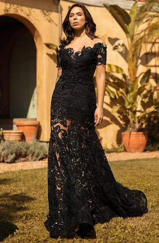 Early Access Nicole Bakti - 6769 Embroidered Off-Shoulder Trumpet Dress