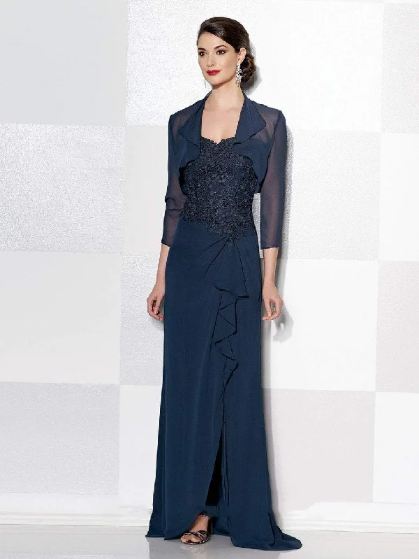 Exclusive Preview Mon Cheri Lace Applique Gown with Bolero in Navy 215631