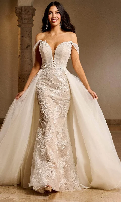 YEAR-End Sale Rachel Allan RB5039 - Floral Appliqued Overskirt Bridal Gown