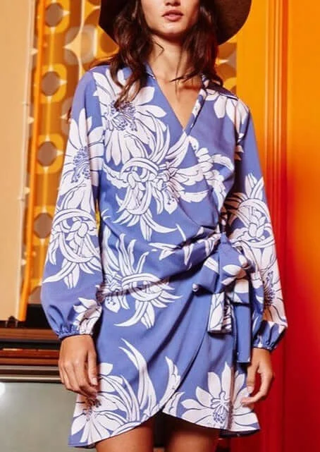 Just Gorgeous Indigo Blue Floral Wrap Dress Made in USA