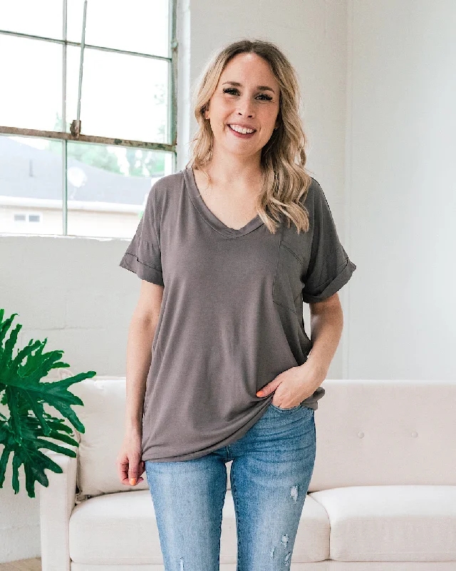 Bexley Ash Gray Boyfriend V Neck Top FINAL SALE