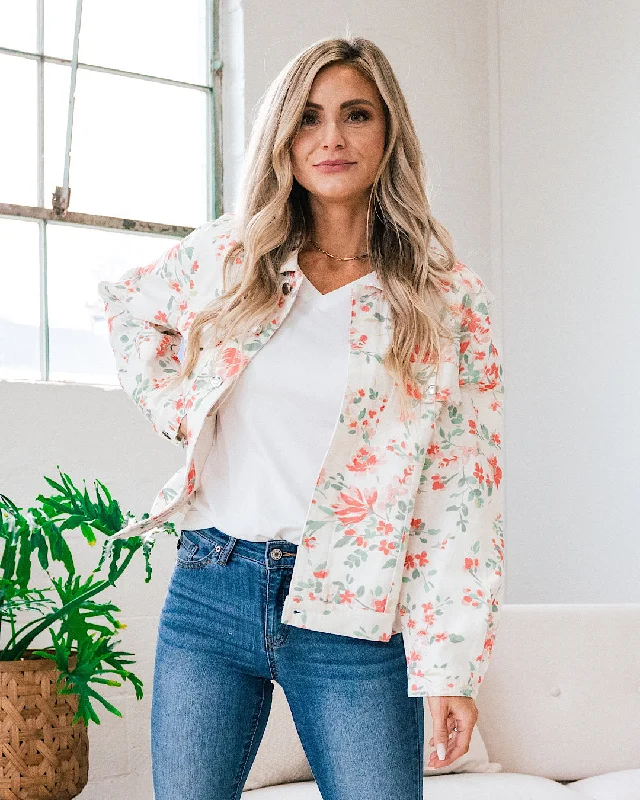 Daniela Ivory Denim Jacket with Coral Floral Print FINAL SALE