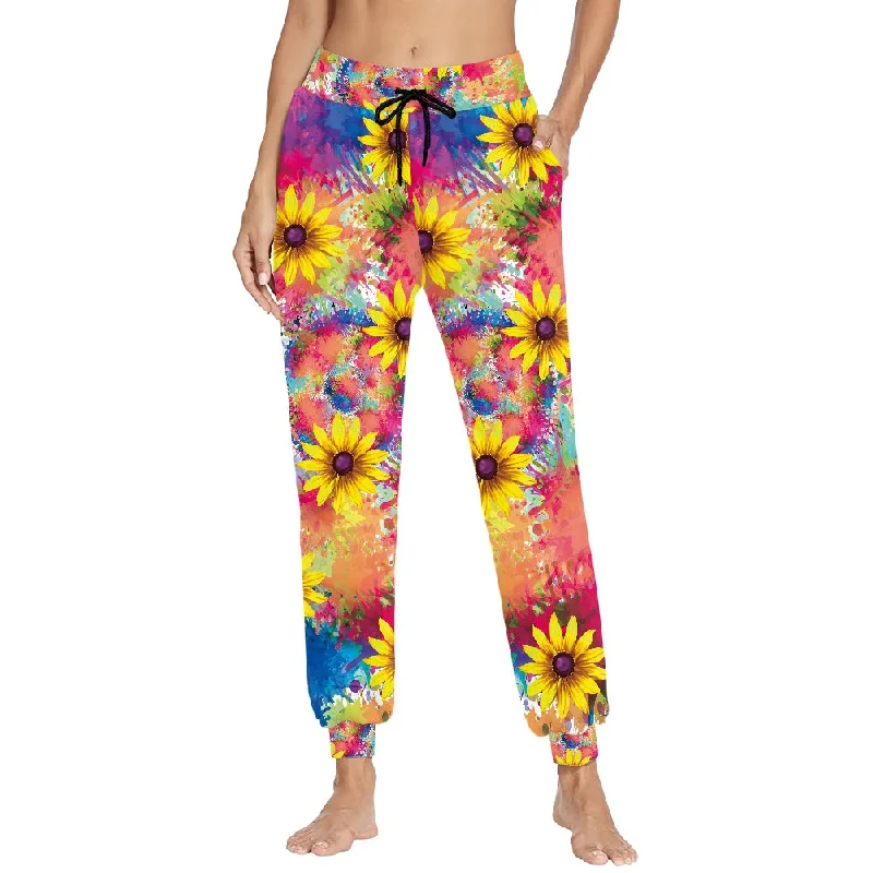 Sunflower Tie Dye Print Sport Gym Fitness Workout Pants for Women's Casual Sweatpants Drawstring Pants Hip Hop Loose Trousers