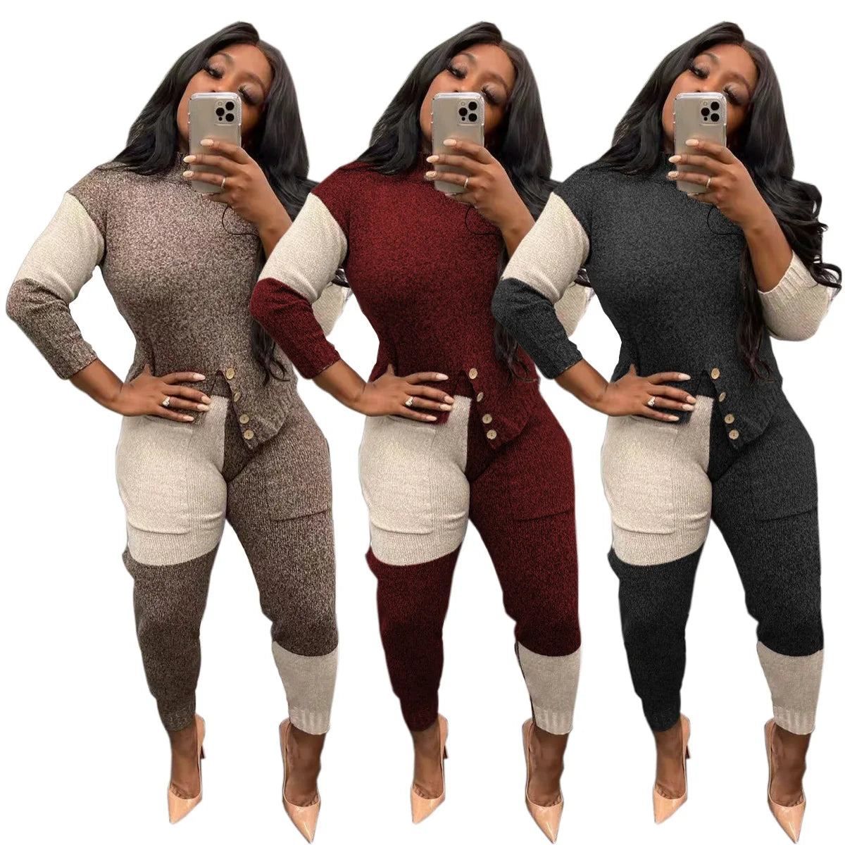 Two Piece Winter Popular Sweater Pants Outfits Sets Thick Material 2pc Winter Sets Women Pullover Sweater Suits Set