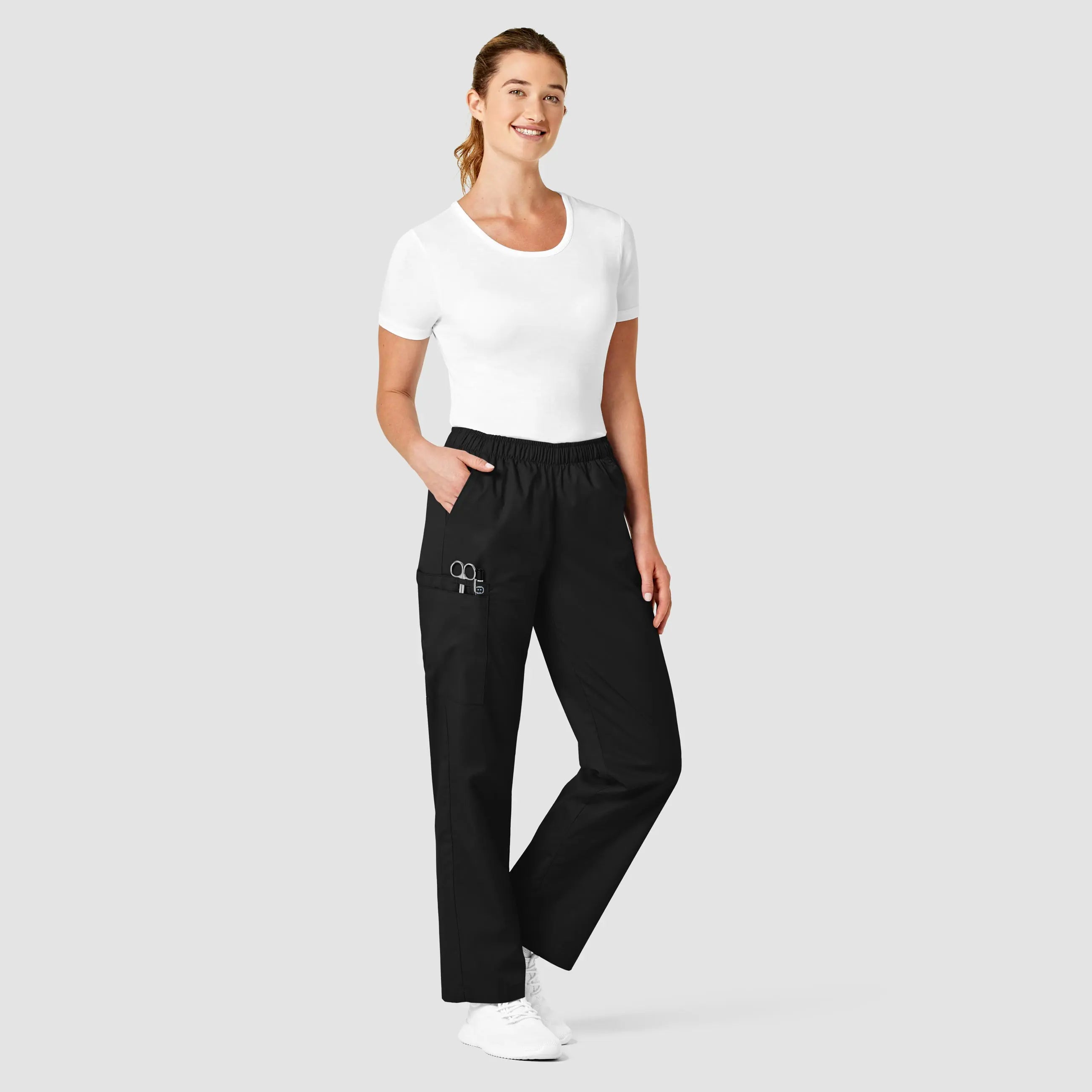 Wink Women's Pull-On Cargo Scrub Pant - Black