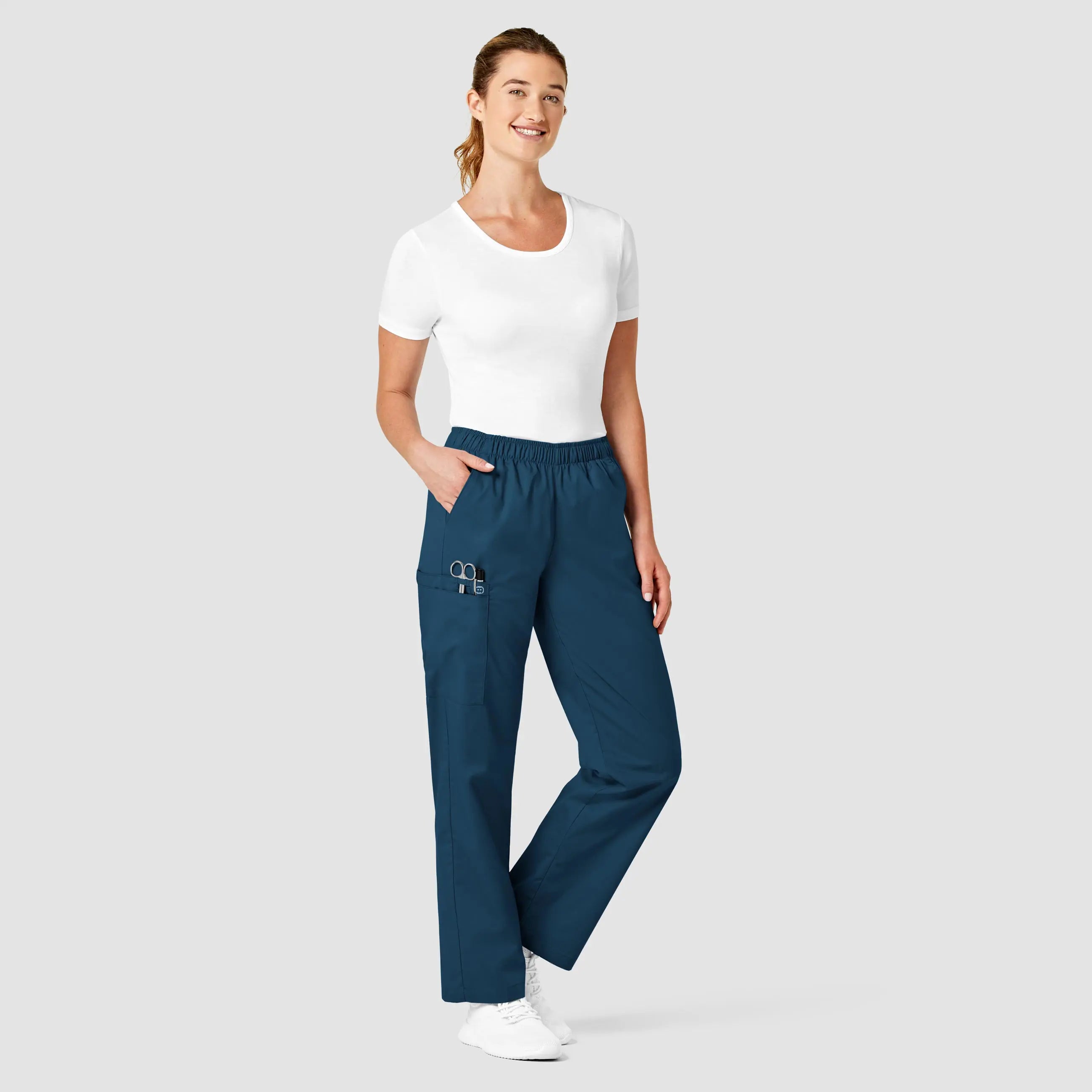 Wink Women's Pull-On Cargo Scrub Pant - Caribbean Blue