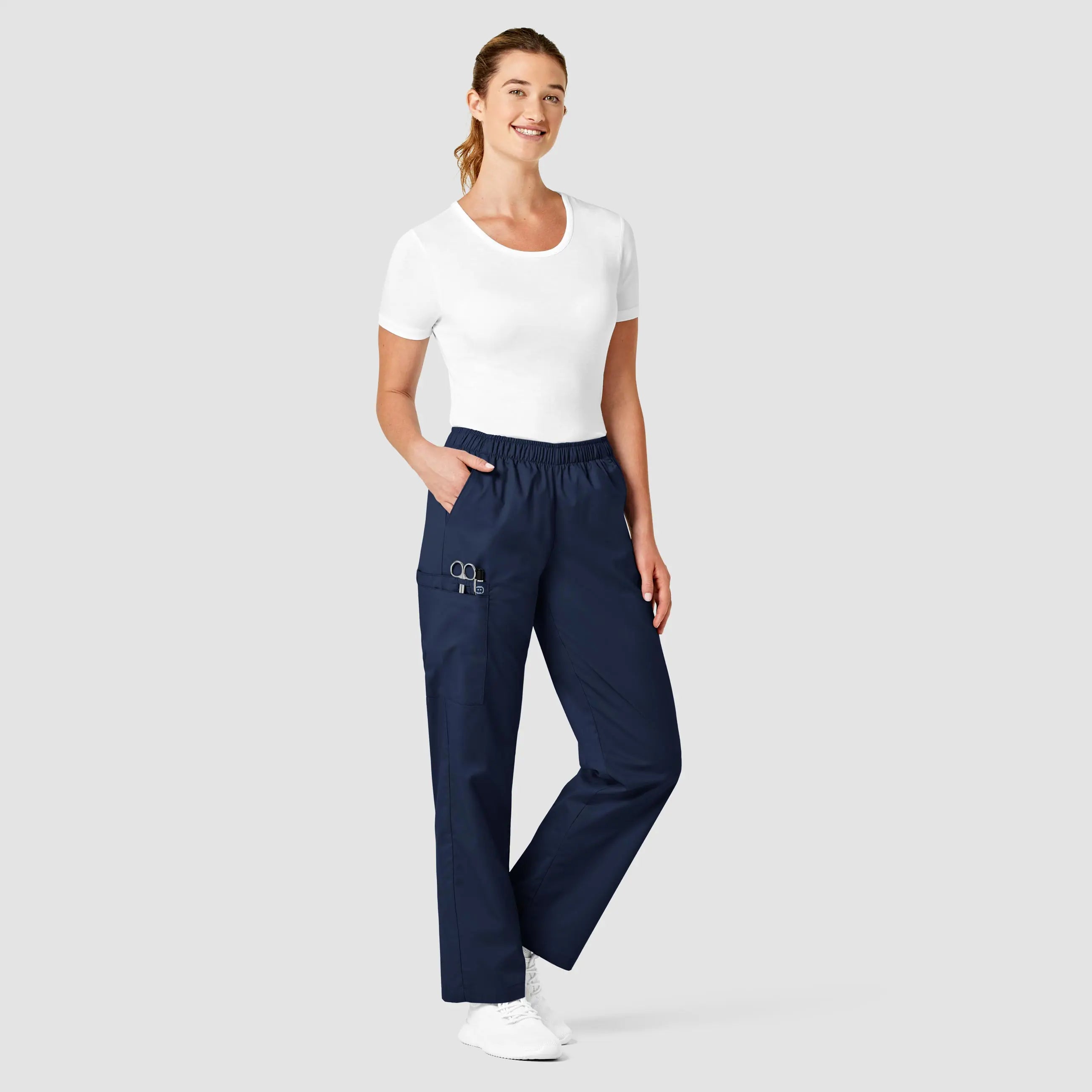 Wink Women's Pull-On Cargo Scrub Pant - Navy