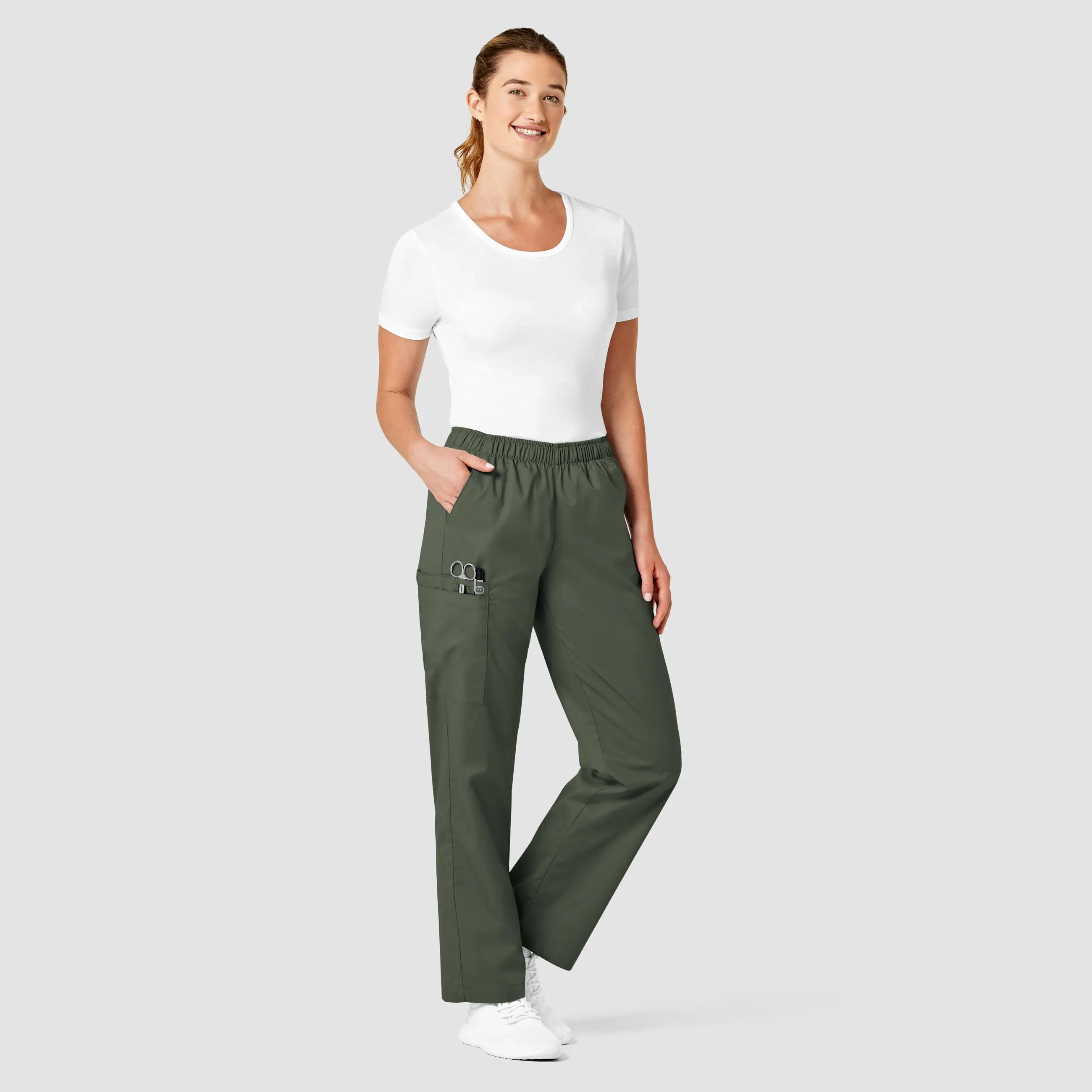 Wink Women's Pull-On Cargo Scrub Pant - Olive