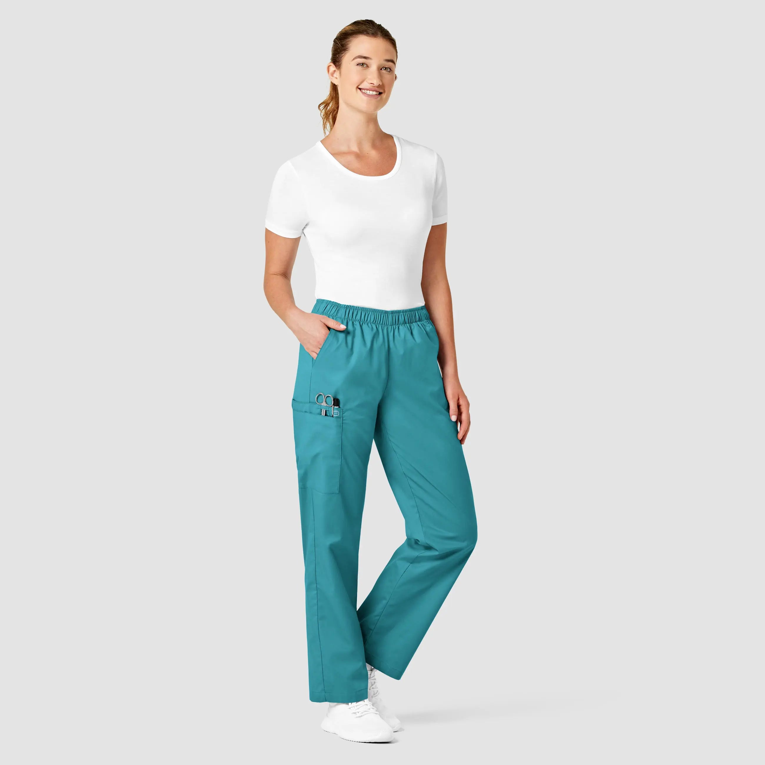 Wink Women's Pull-On Cargo Scrub Pant - Teal