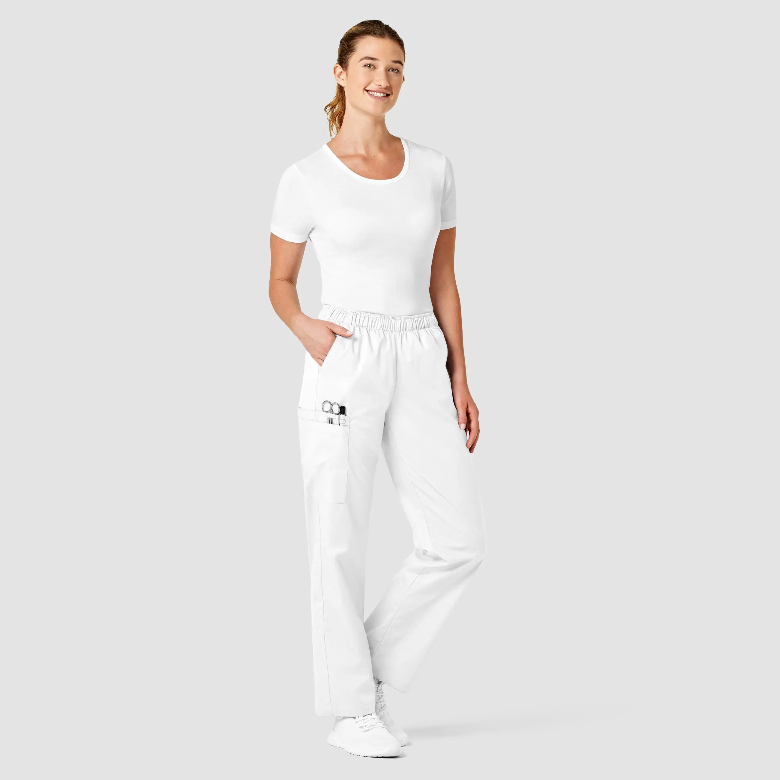 Wink Women's Pull-On Cargo Scrub Pant - White