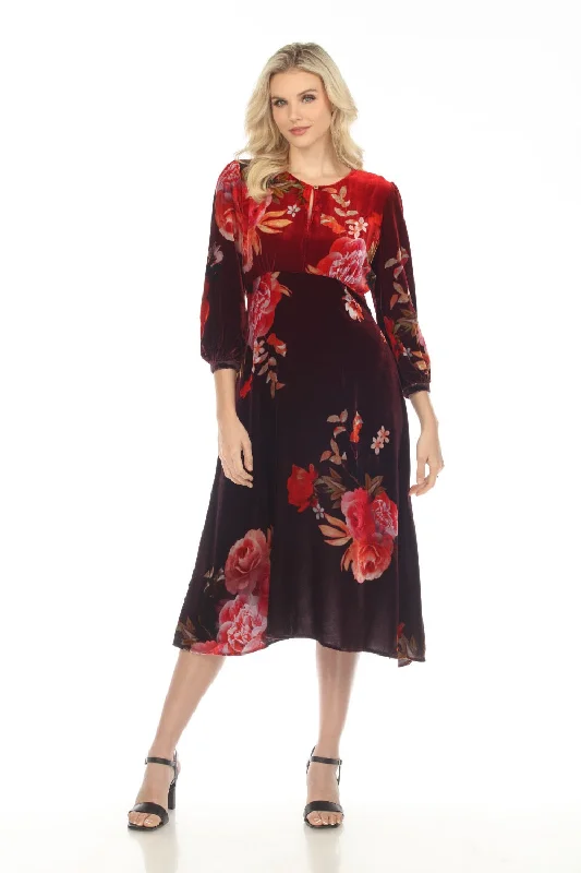 Johnny Was JWLA Coralie Velvet Effortless Floral Midi Dress Boho Chic J36522