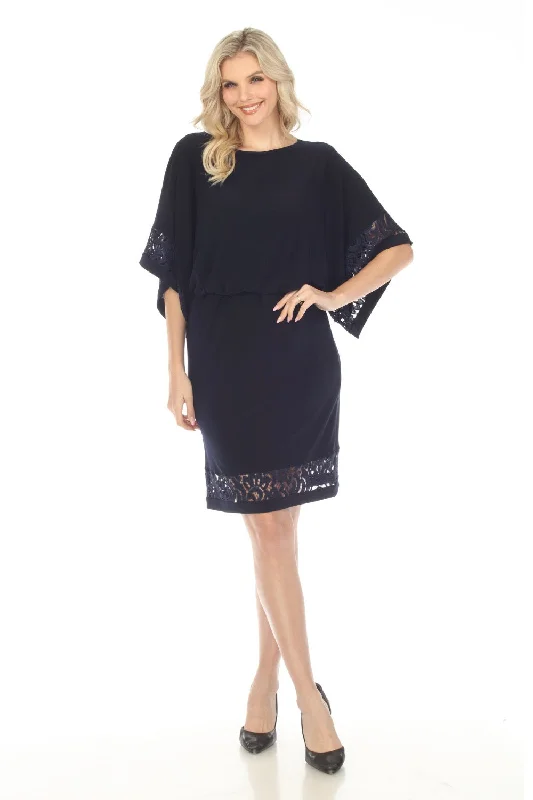 Joseph Ribkoff Midnight Blue Lace Trim Kimono Sleeve Blouson Dress 241083