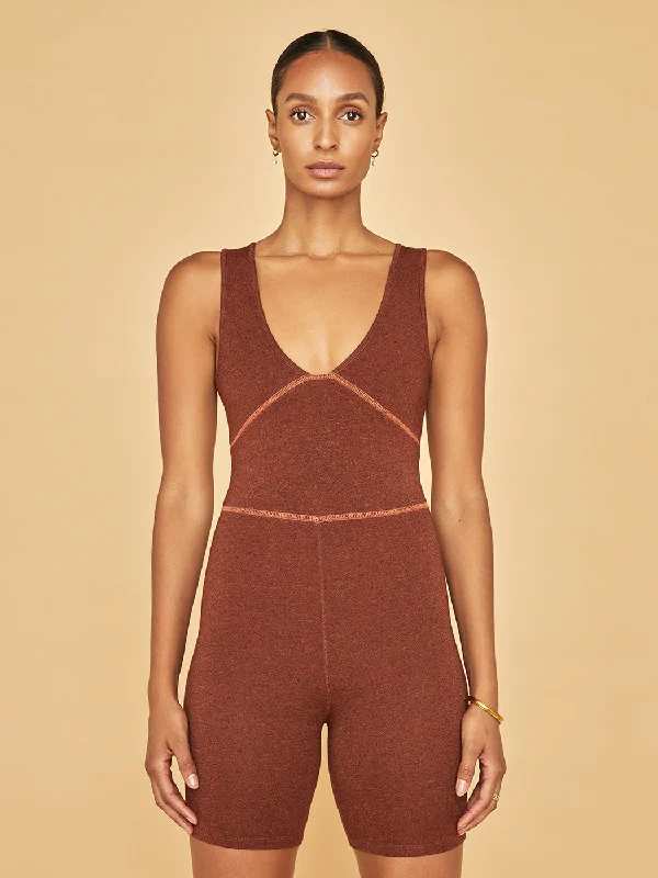 V-Neck Athletic Romper - Rust