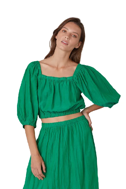 Online Specials Bristol Cropped Puff Sleeve Top - Emerald