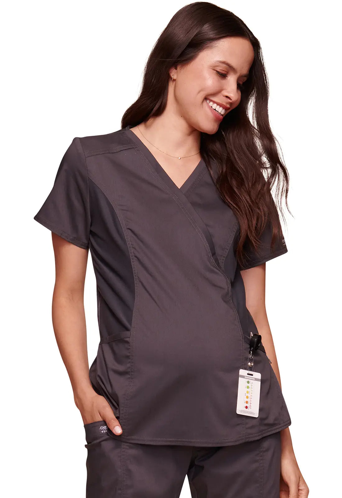 Cherokee Maternity Mock Wrap Top - Pewter