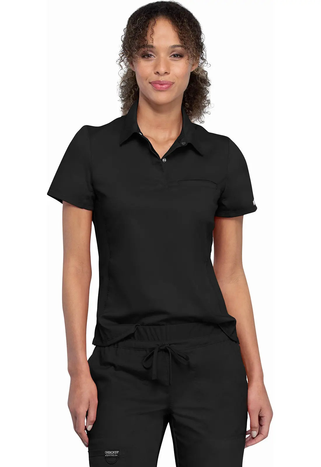 Cherokee Women's Tuckable Snap Front Polo Shirt - Black