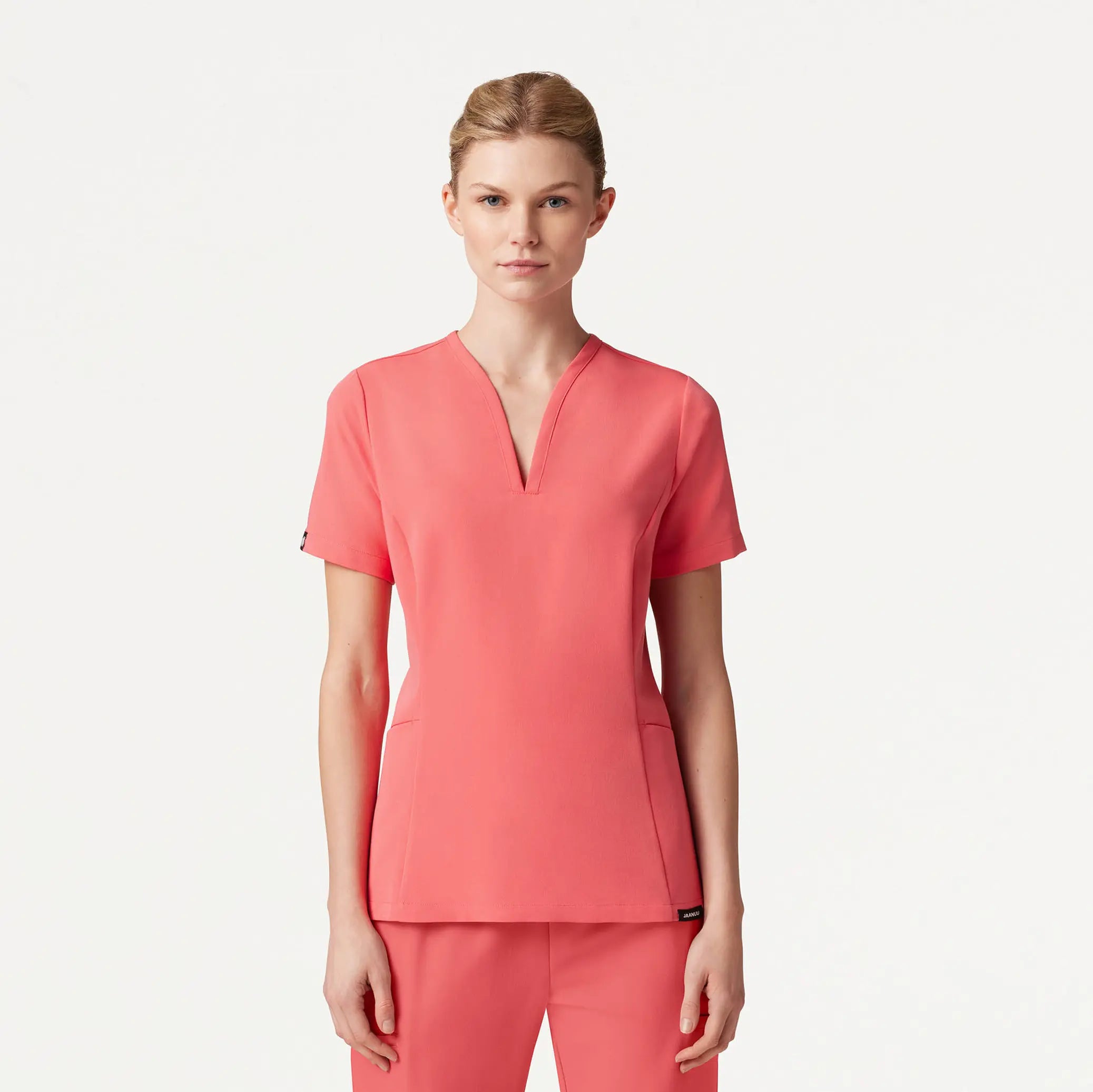 Jaanuu Women's Calix Fit & Flare Scrub Top - Digital Pink