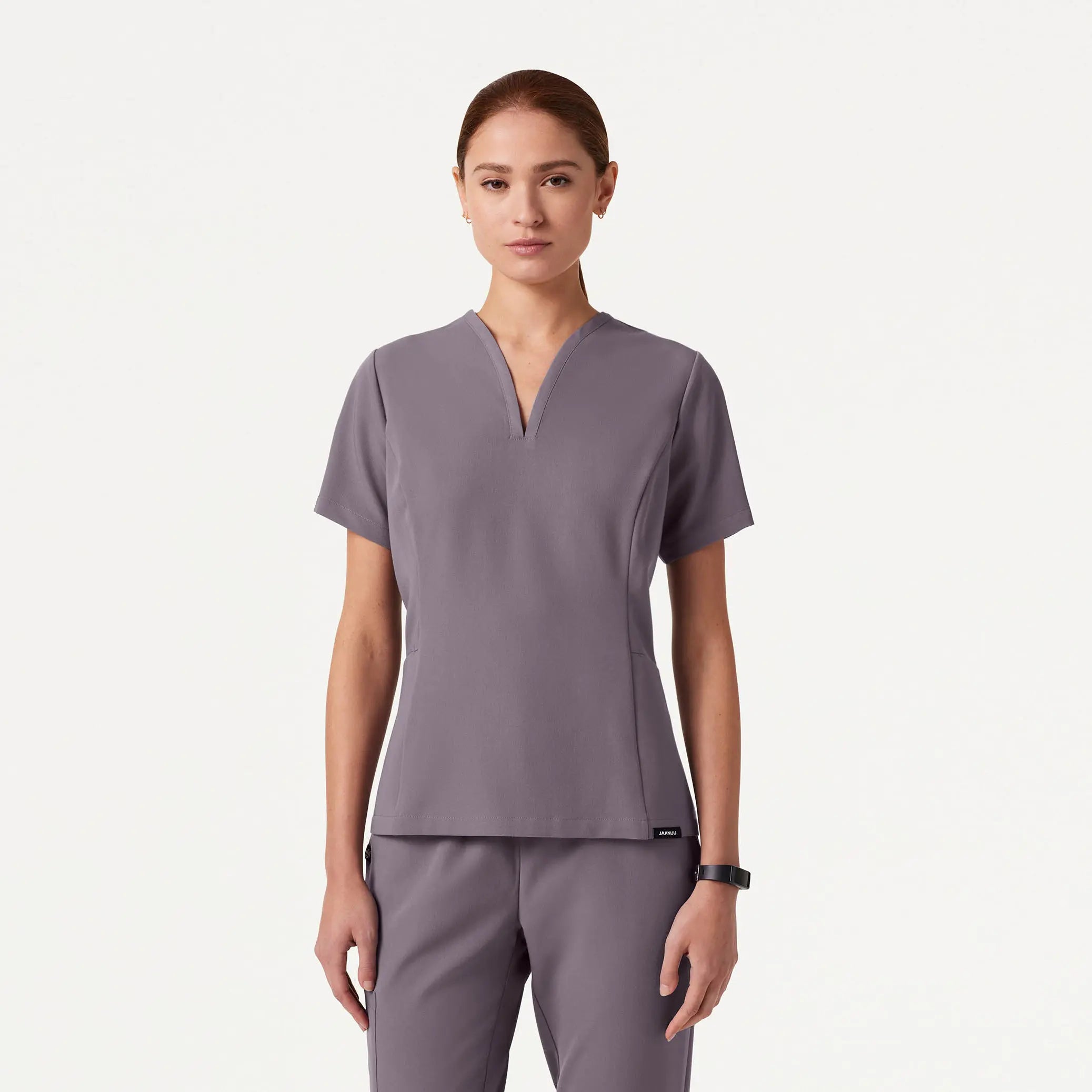 Jaanuu Women's Calix Fit & Flare Scrub Top - Titanium