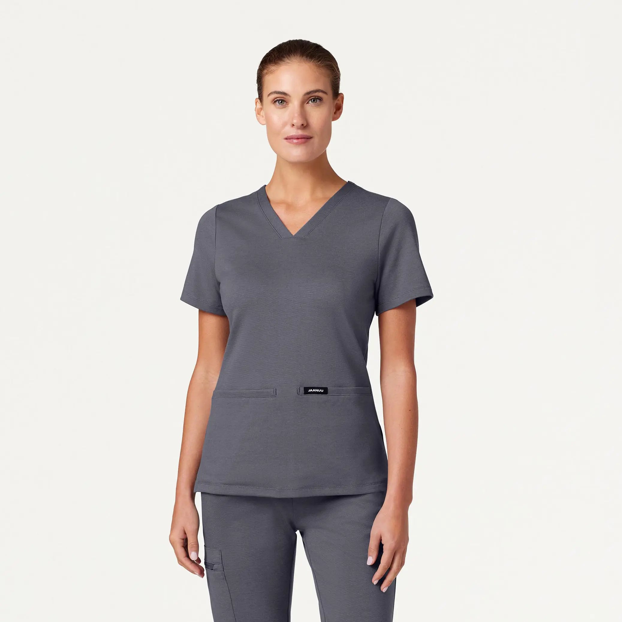 Jaanuu Women's Cesi Slim ULTRAsoft Scrub Top - Heather Gray