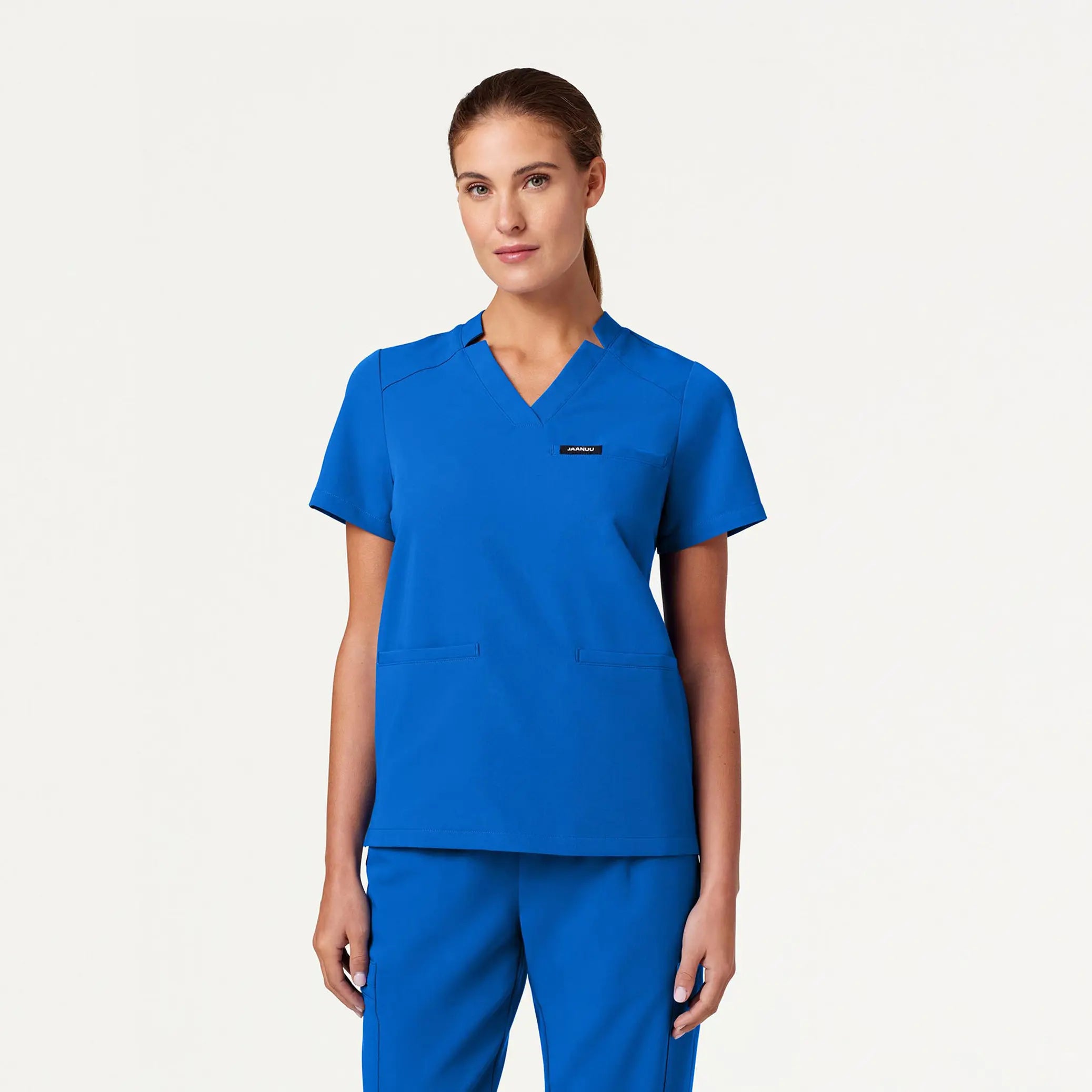 Jaanuu Women's Helia Notched V-Neck Scrub Top - Royal Blue