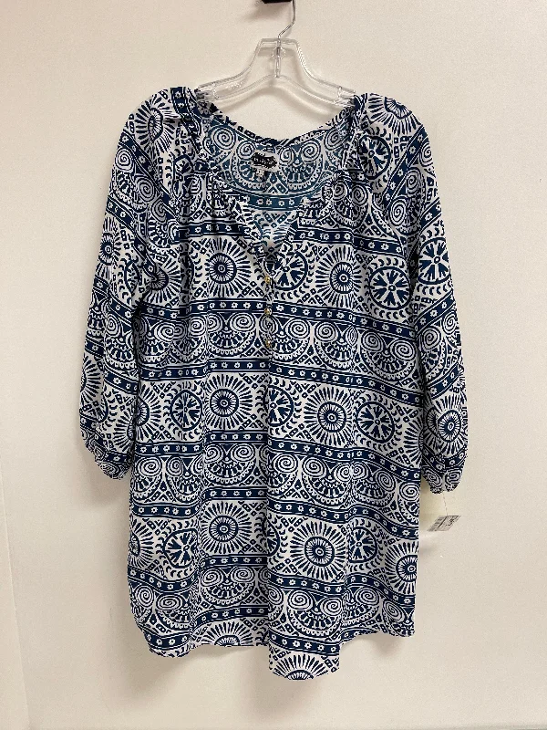 Low Prices Top Long Sleeve By Mudpie In Blue & White, Size: L