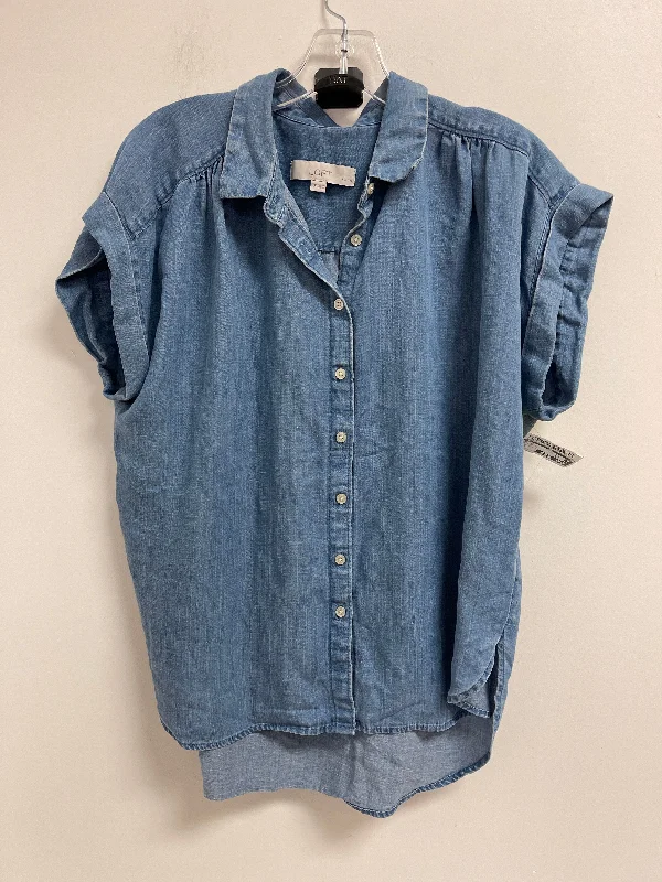 Top Short Sleeve By Loft In Blue Denim, Size: Lp