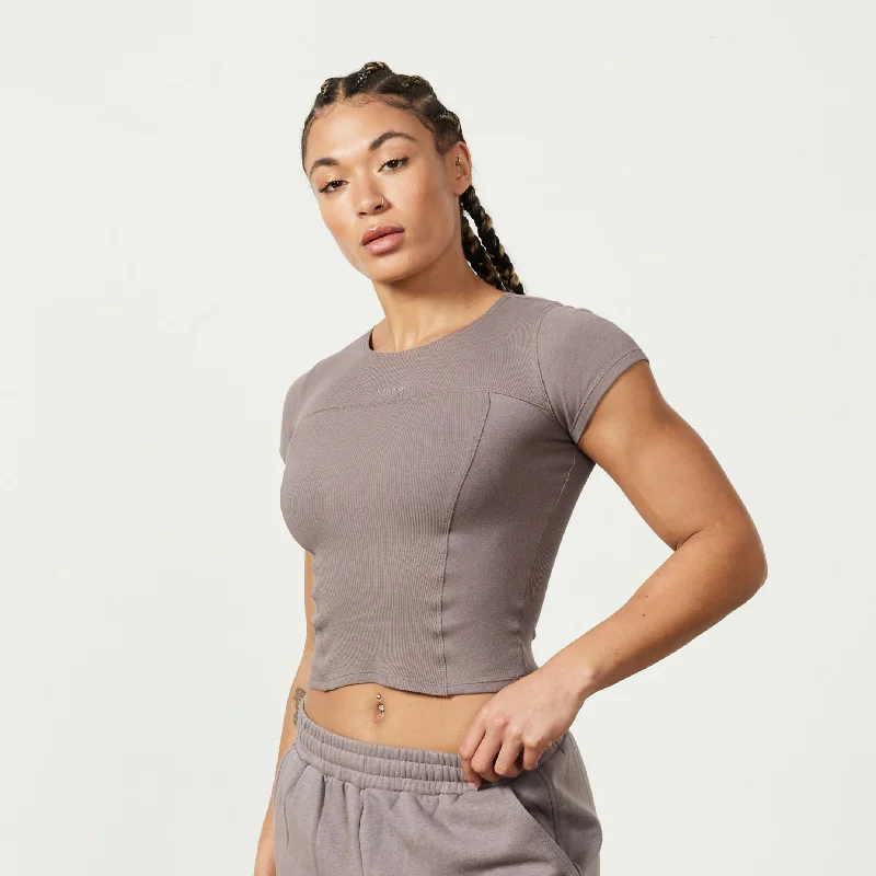 Markdowns Vanquish Restore Cinder Brown Ribbed Cap Sleeve T Shirt
