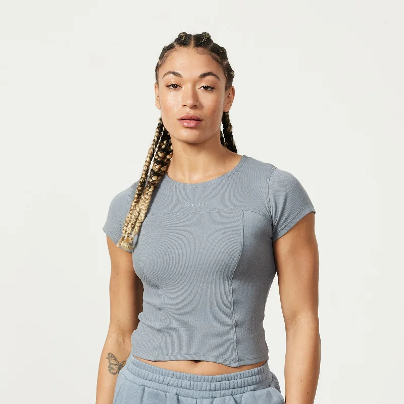 Final Clearance Vanquish Restore Slate Grey Ribbed Cap Sleeve T Shirt
