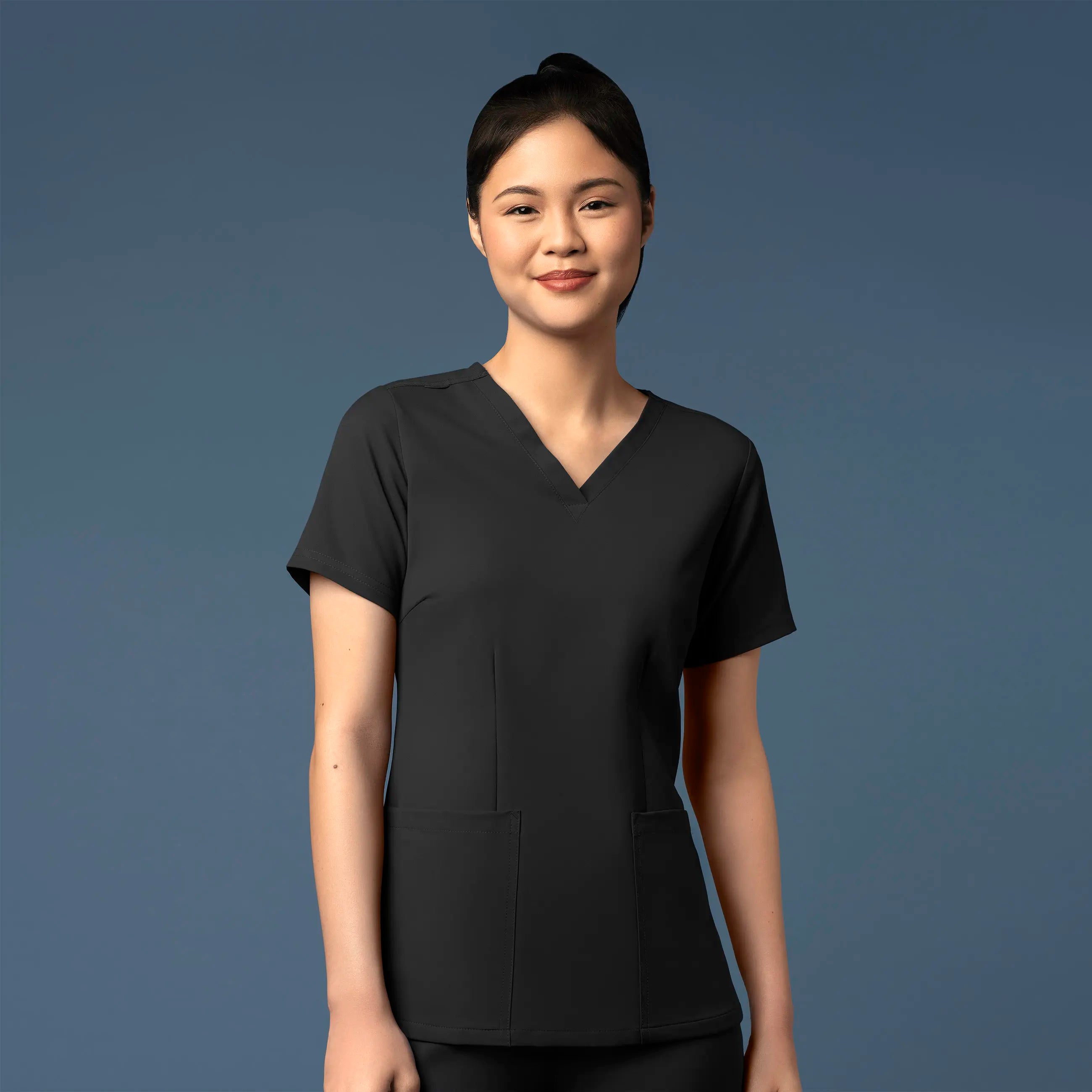 Wink Women's Fitted 3-Pocket V-Neck Scrub Top - Black