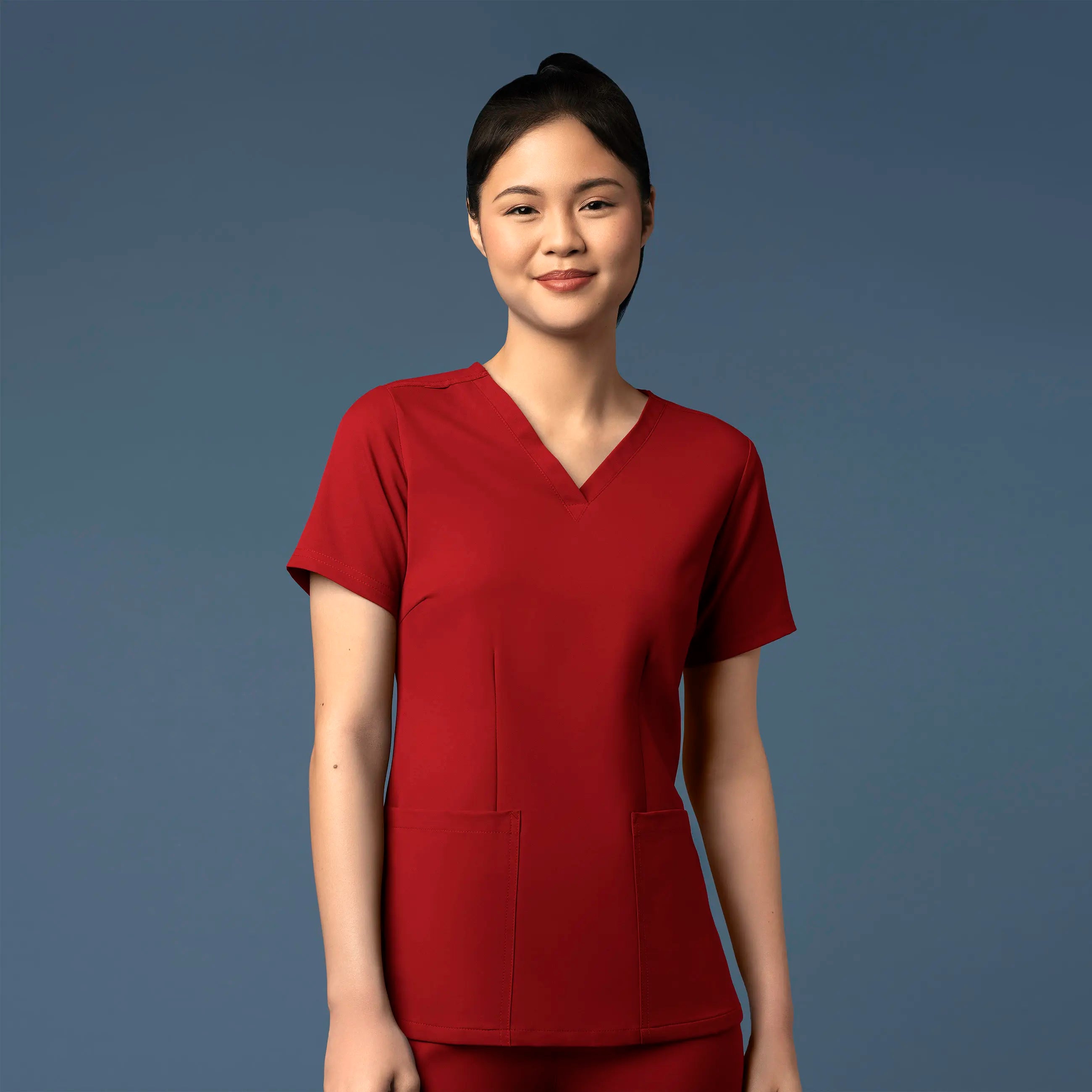 Wink Women's Fitted 3-Pocket V-Neck Scrub Top - Burgundy