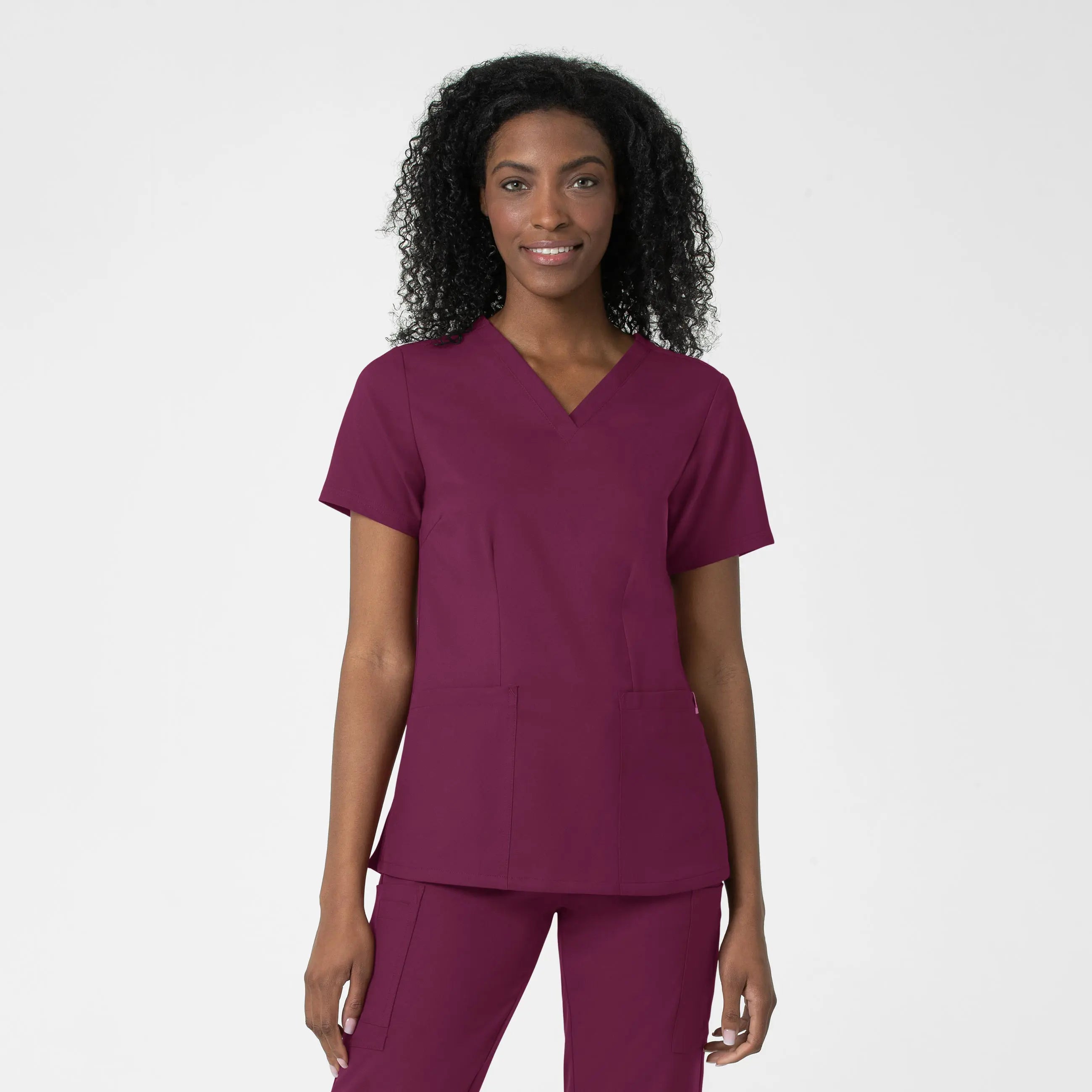 Wink Women's Fitted 3-Pocket V-Neck Scrub Top - Wine