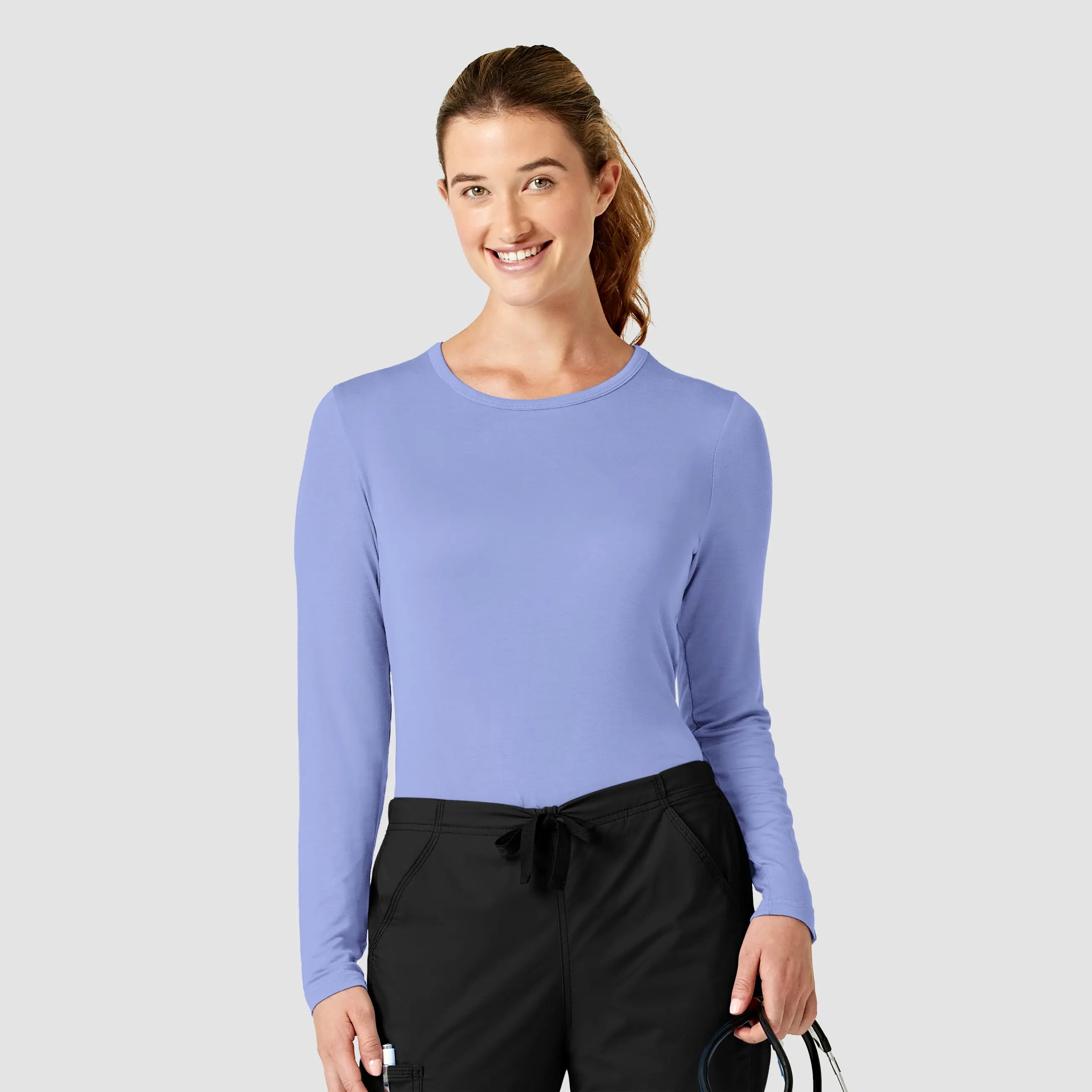 Best Seller Wink Women's Long Sleeve Silky Tee - Ceil Blue