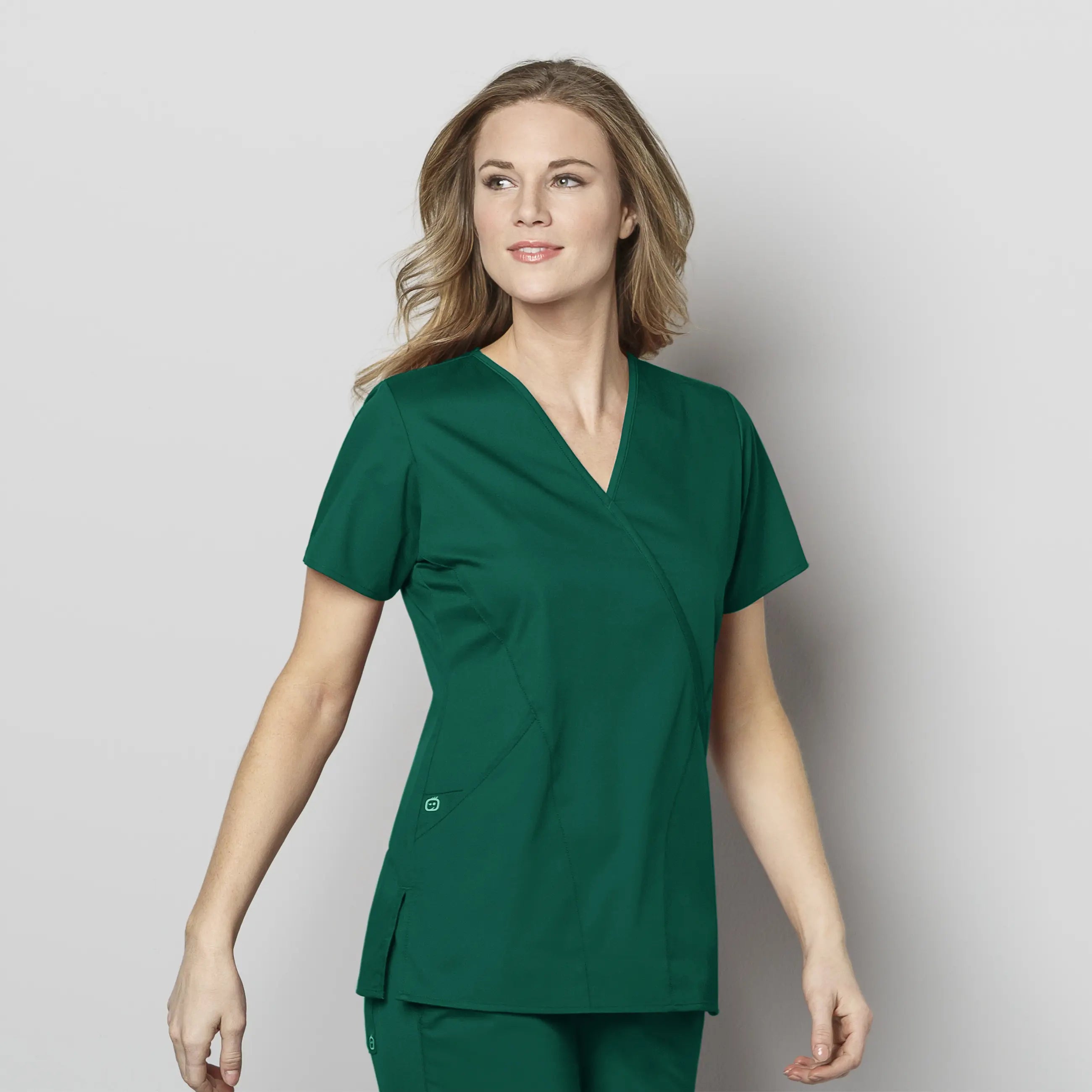 Extra Savings Wink Women's WonderWORK Mock Wrap Scrub Top - Hunter