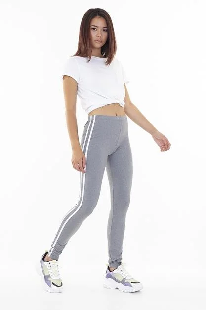 GREY MARL FULL LENGTH STRETCHY STRIPED LEGGINGS