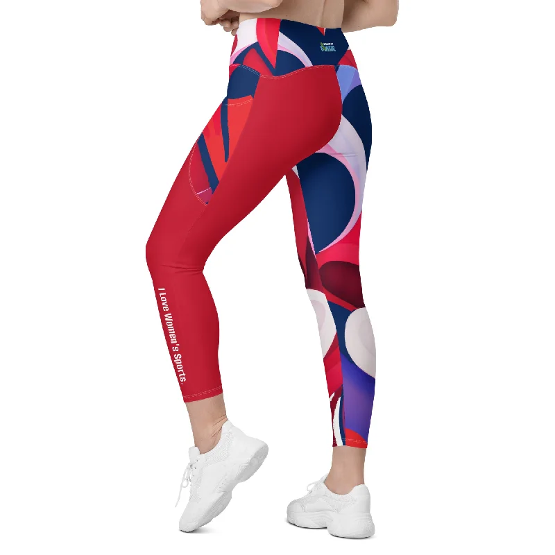 I Love Women's Sports - Red, White, and Blue Leggings with pockets