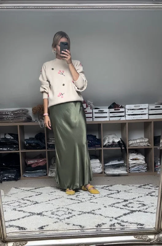 Pilar satin skirt in khaki