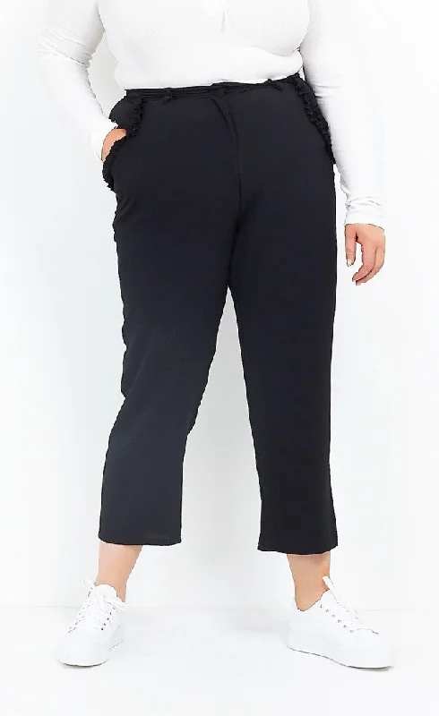 PLUS SIZE RUFFLE DETAIL BLACK CIGARETTE TROUSERS