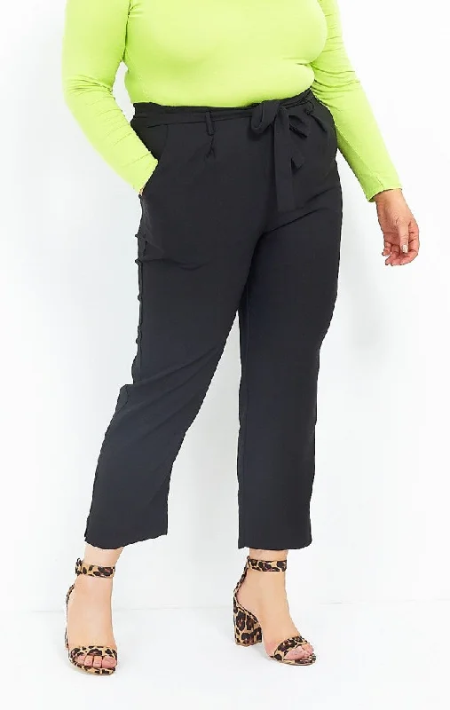 PLUS SIZE TIE WAIST BLACK TROUSERS